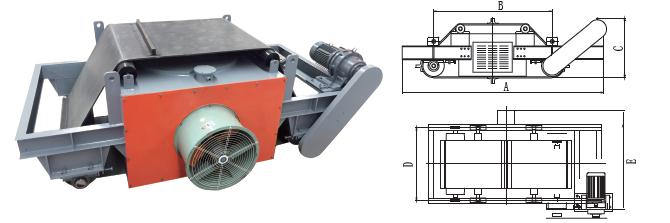 RCDC型風(fēng)冷自卸式電磁除鐵器示意圖